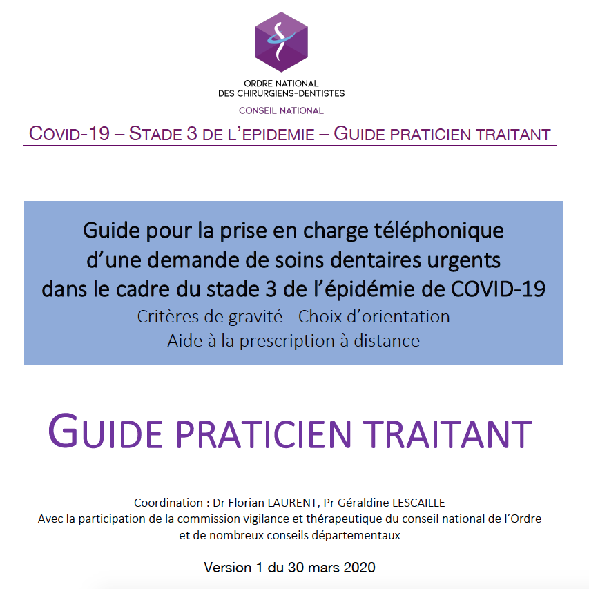 Covid 19 Guide prise en charge telephonique urgences dentaires